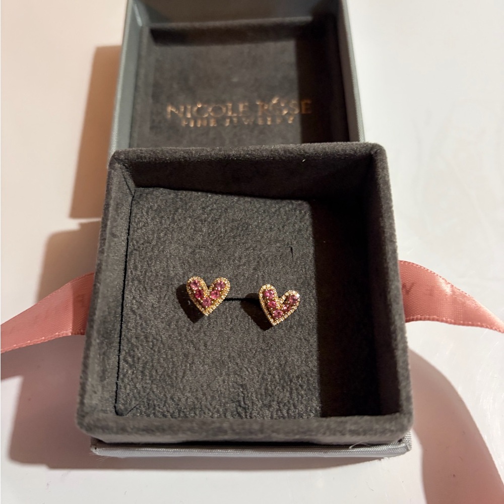 Nicole Rose Pink and Gold Heart Earrings